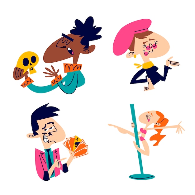 Free Vector retro cartoon artists sticker set