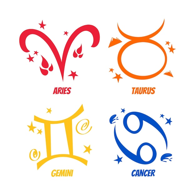 Free Vector retro cartoon astrological sign stickers