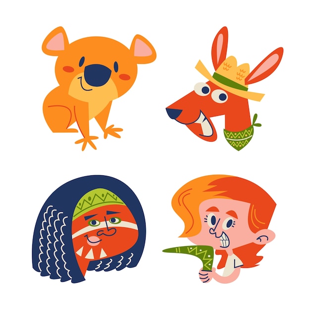 Free Vector retro cartoon australia stickers collection