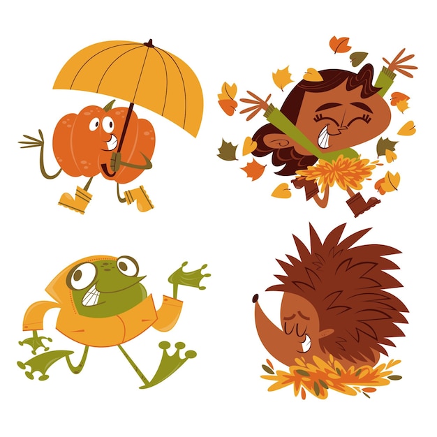 Free Vector retro cartoon autumn stickers collection