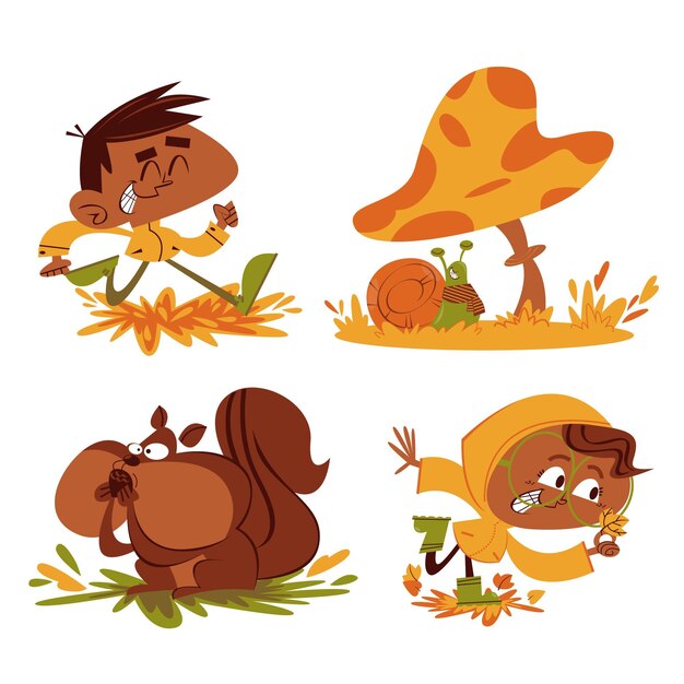 Retro cartoon autumn stickers collection