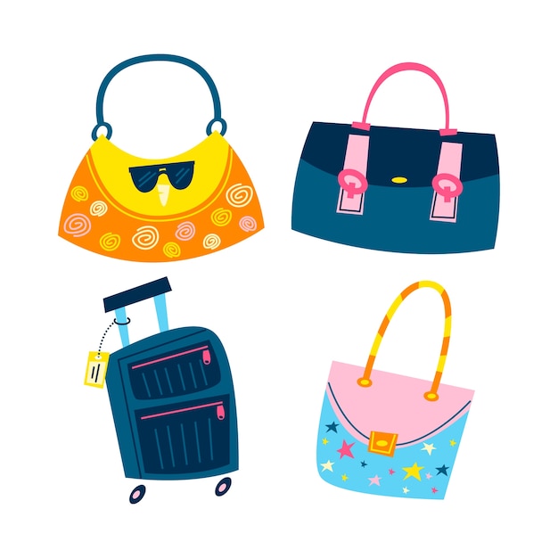 Free Vector retro cartoon bags and suitcases stickers collection