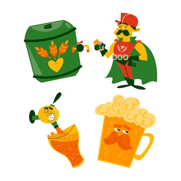 Free vector retro cartoon beer sticker collection