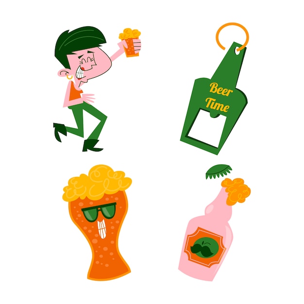 Free vector retro cartoon beer sticker set