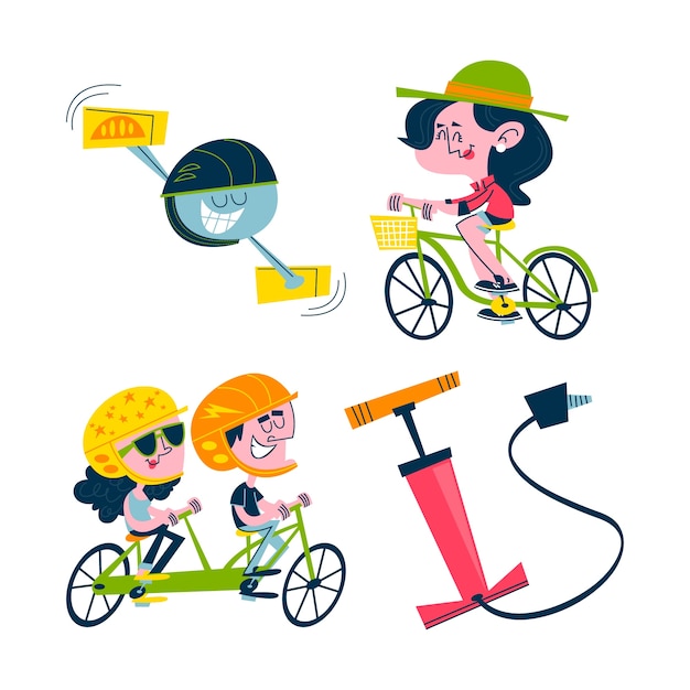 Free Vector retro cartoon bicycle stickers collection