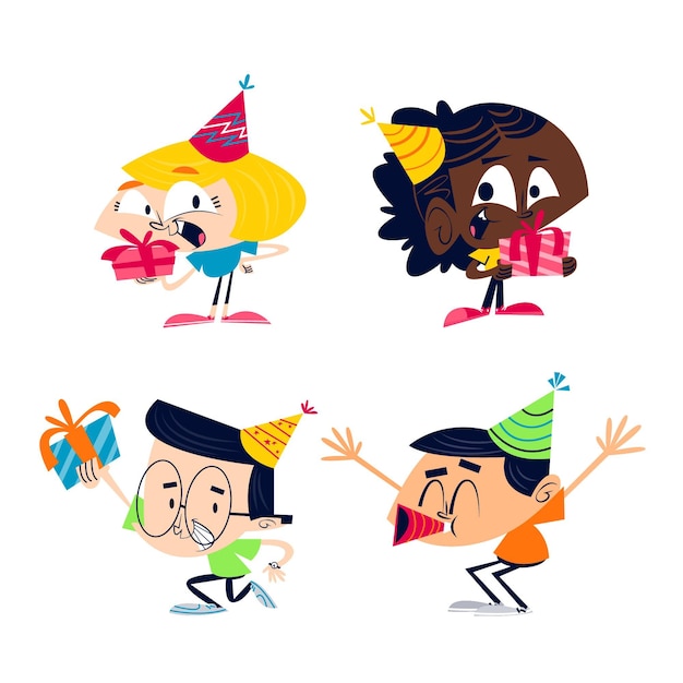 Free vector retro cartoon birthday sticker set