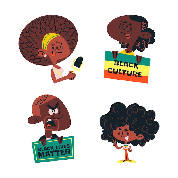 Free vector retro cartoon black people stickers collection