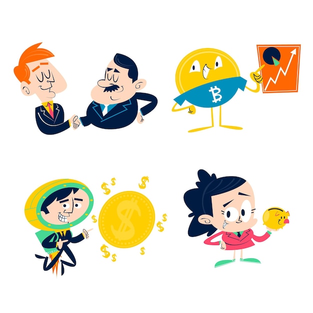 Free vector retro cartoon business stickers collection