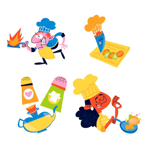 Retro cartoon chef stickers collection