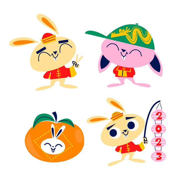 Retro cartoon chinese new year stickers collection