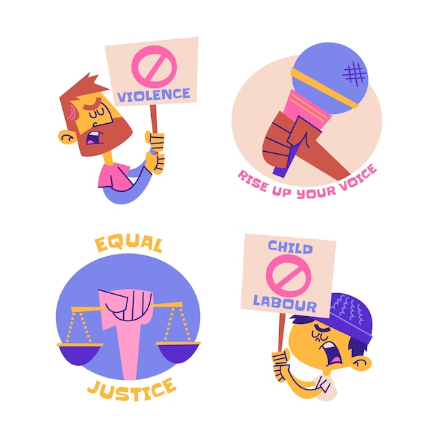 Free Vector retro cartoon civil rights stickers collection