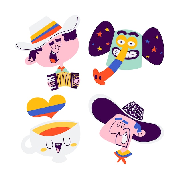 Free Vector retro cartoon colombia stickers collection