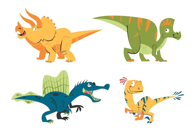 Retro cartoon dinosaurs stickers set