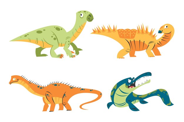 Retro cartoon dinosaurs stickers set