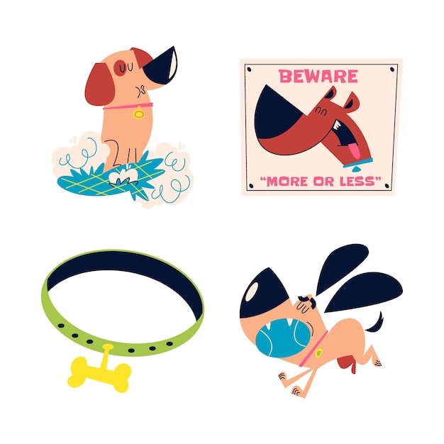 Free vector retro cartoon dog stickers collection