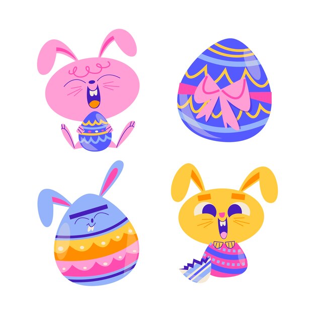 Free Vector retro cartoon easter stickers collection