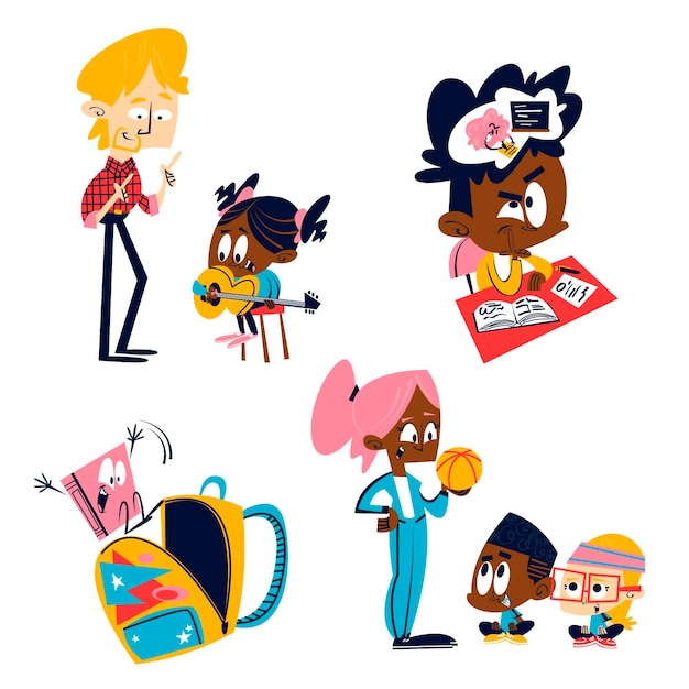 Free Vector retro cartoon education stickers illustration