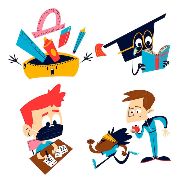 Retro cartoon education stickers illustration