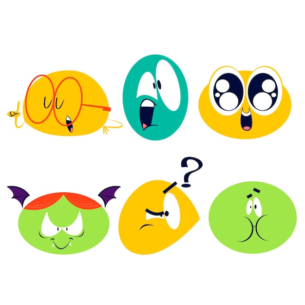 Free Vector retro cartoon emoticons sticker collection