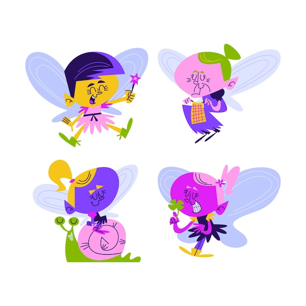 Free Vector retro cartoon fairy stickers collection