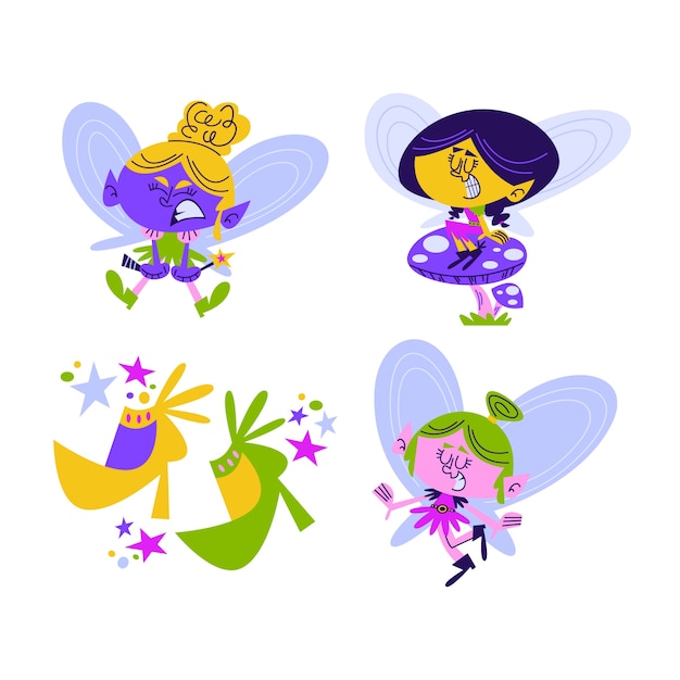 Free Vector retro cartoon fairy stickers collection