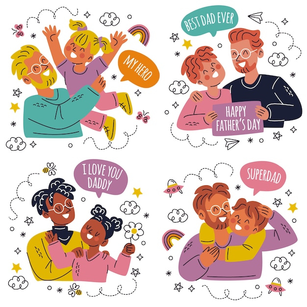 Retro cartoon father's day sticker set