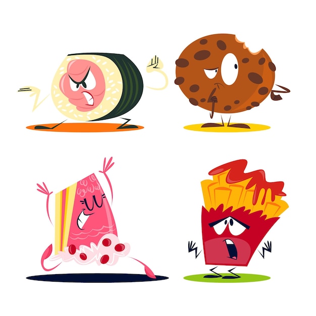 Free Vector retro cartoon food stickers pack