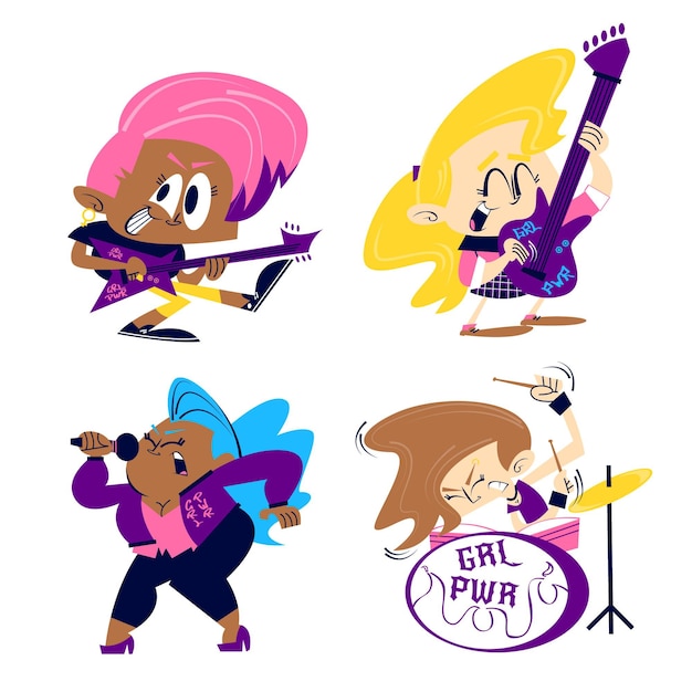 Retro cartoon girl power sticker pack