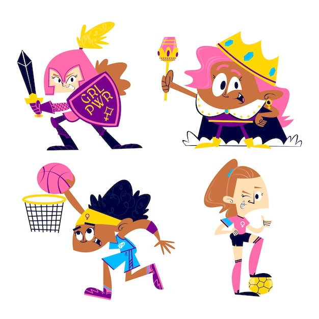 Retro cartoon girl power sticker set