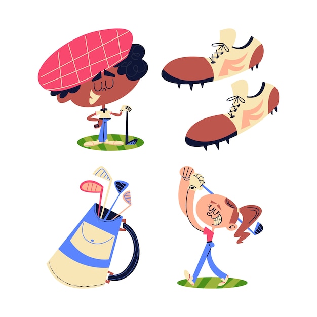 Free Vector retro cartoon golf stickers collection