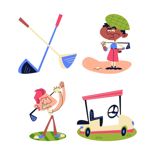 Free Vector retro cartoon golf stickers collection