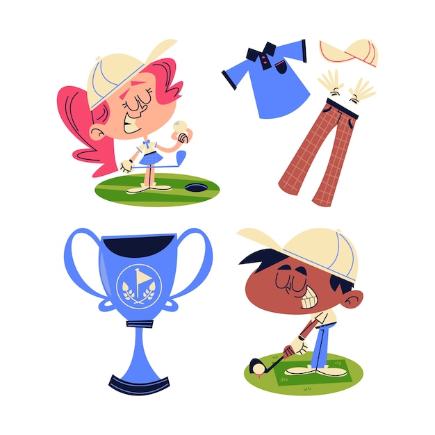 Free Vector retro cartoon golf stickers collection