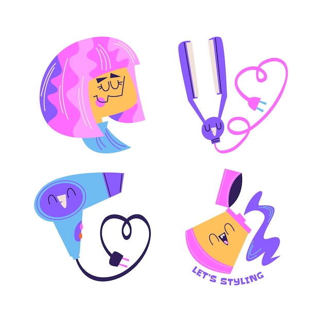 Free Vector retro cartoon hairdresser stickers collection