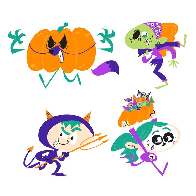 Retro cartoon halloween stickers