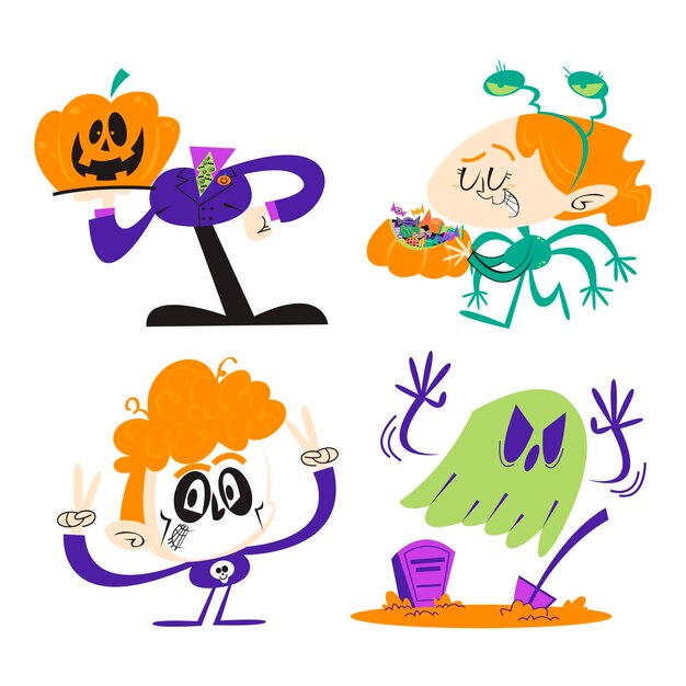 Retro cartoon halloween stickers