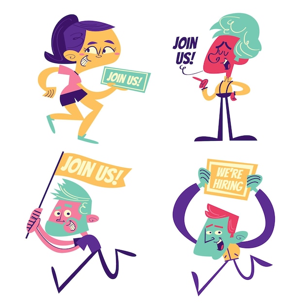 Retro cartoon hiring stickers