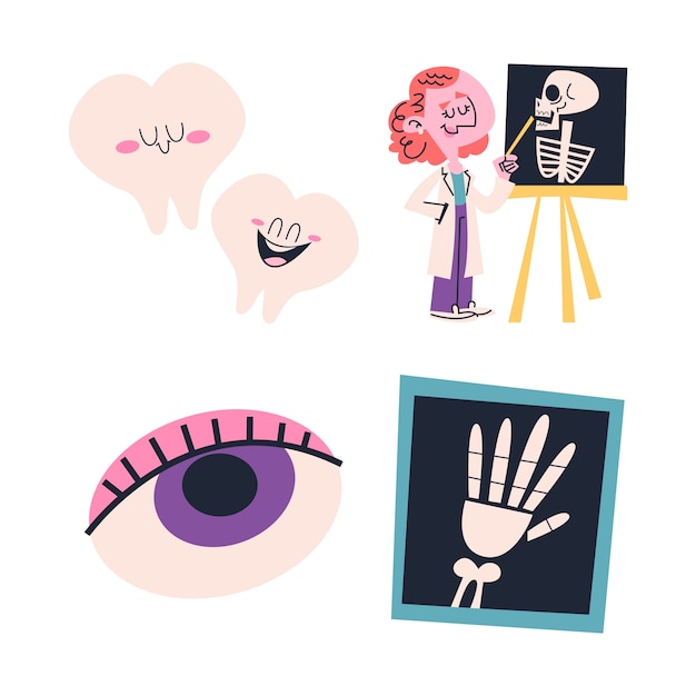 Free Vector retro cartoon human body stickers collection