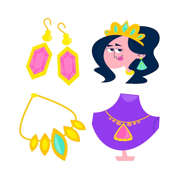 Free Vector retro cartoon jewelry stickers collection