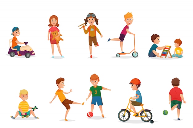 Free Vector retro cartoon kids playing icon set