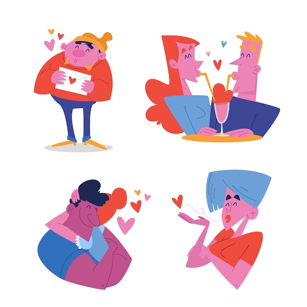 Free Vector retro cartoon love stickers set