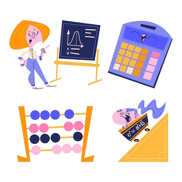 Free Vector retro cartoon maths stickers collection