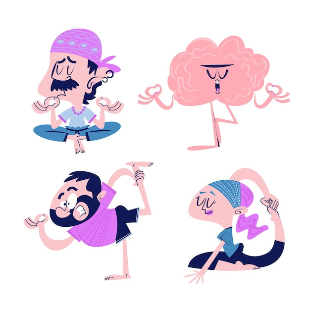 Free vector retro cartoon meditation stickers