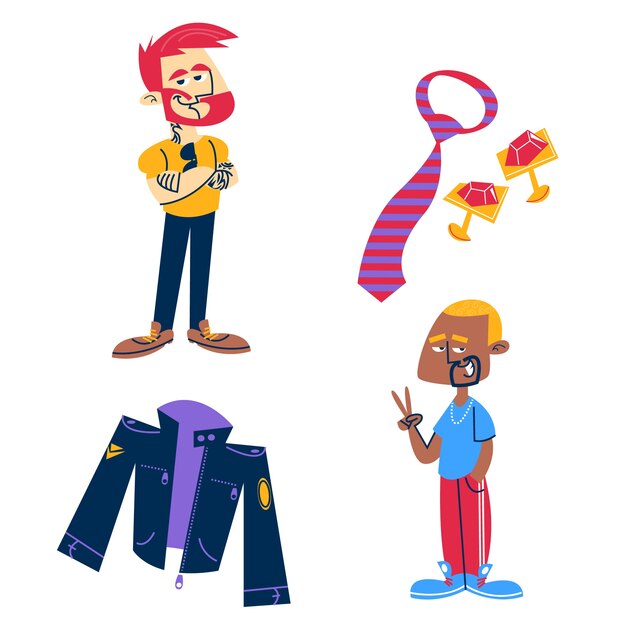 Retro cartoon men's fashion sticker set