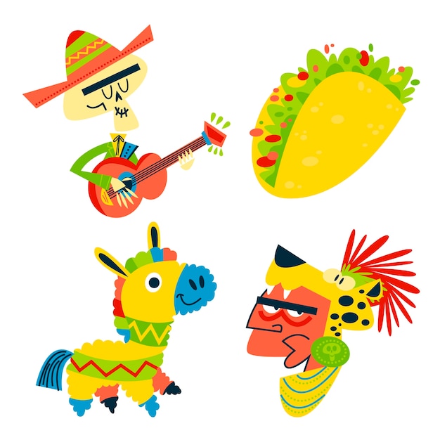 Retro cartoon mexico stickers