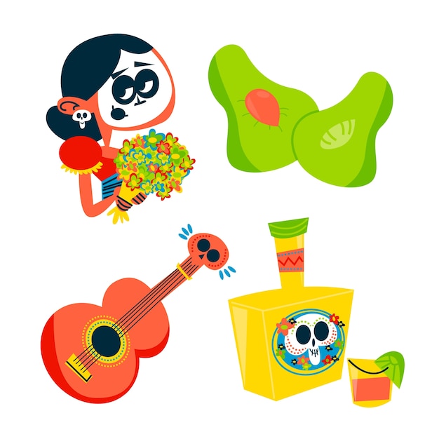 Free vector retro cartoon mexico stickers