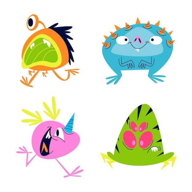 Retro cartoon monster sticker set