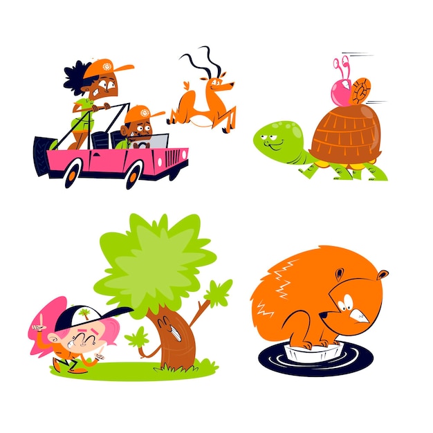 Free Vector retro cartoon nature sticker collection