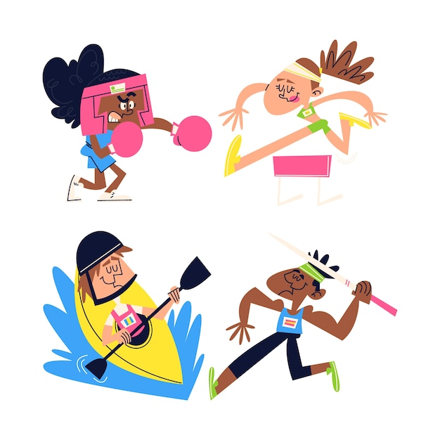 Retro cartoon olympics stickers collection