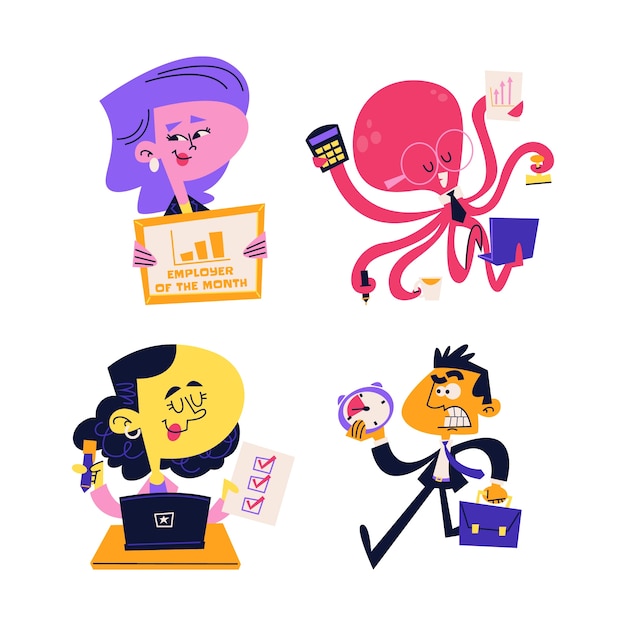 Retro cartoon productivity stickers collection