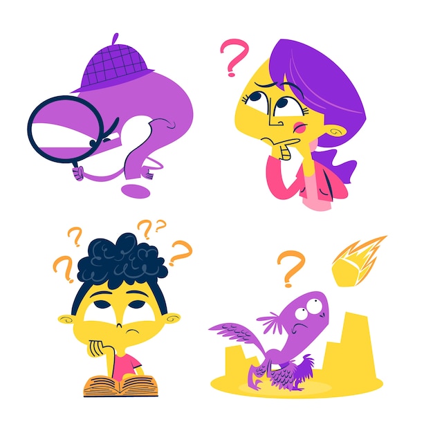 Retro cartoon question sticker set